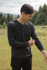 Recycled Waffle Henley | Charcoal Melange | Bridge & Burn