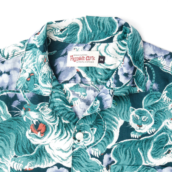 Hawaiian Shirt | Turquoise Tiger | Freenote Cloth