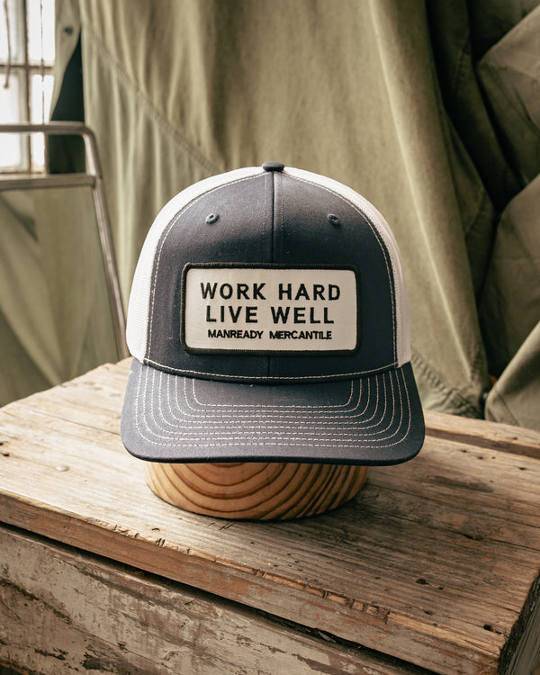 112 Richardson Hat | Work Hard Live Well | White + Black | Manready Mercantile