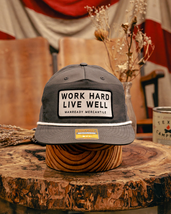 256 Richardson Hat | Work Hard Live Well | White + Black | Manready Mercantile