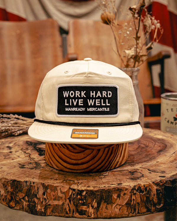 256 Richardson Hat | Work Hard Live Well | Black + White | Manready Mercantile