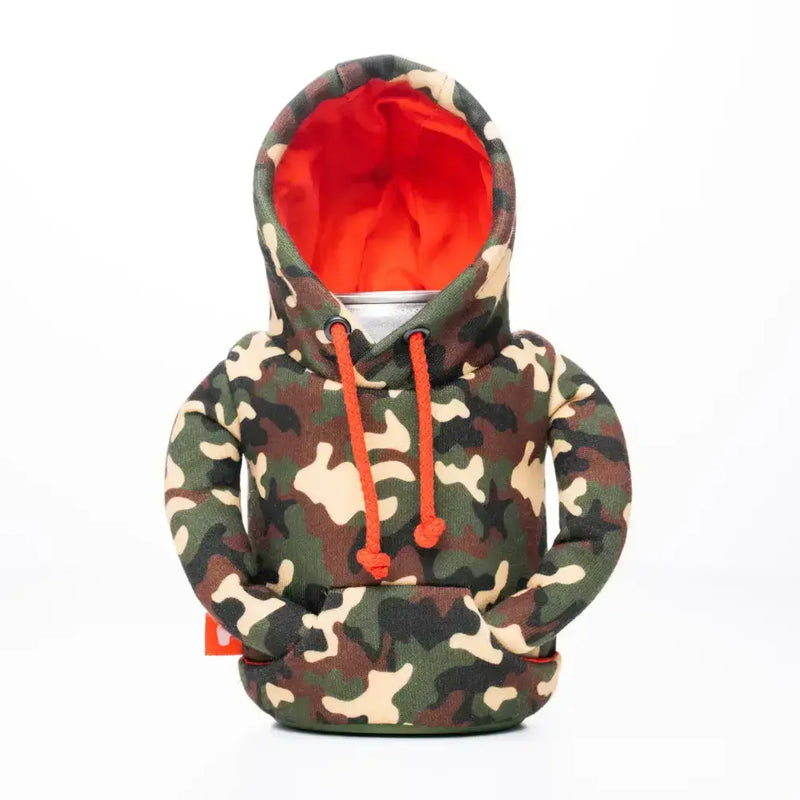 The Hoodie Insulated Can Cooler | Woodsy Camo + Puffin Red | Puffin Drinkwear