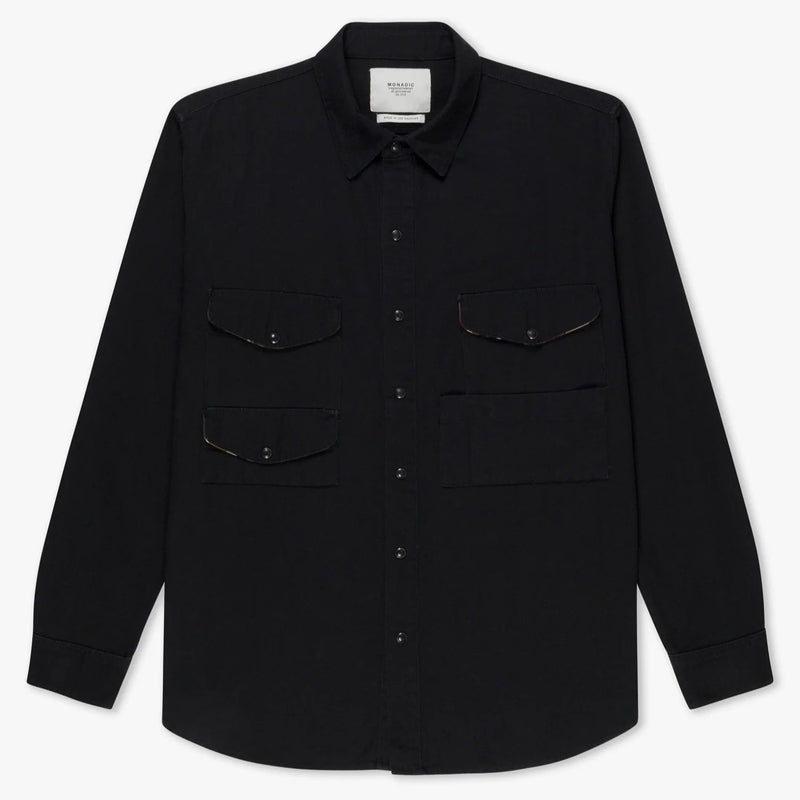 Cahill Long Sleeve Shirt | Black Herringbone | Monadic Clothing