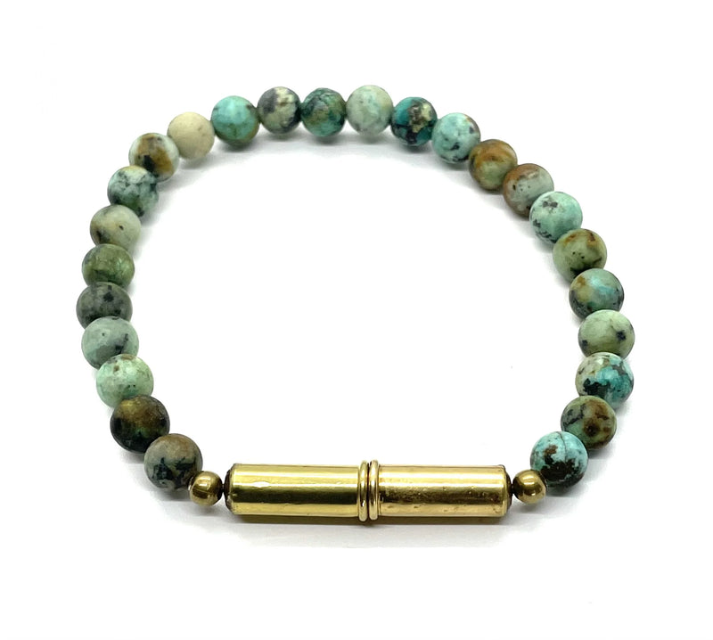 Flint Beaded Single Bracelet | Single-Wrap | .22 Brass | African Turquoise | Tres Cuervos