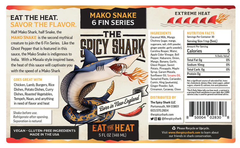 Mako Snake Hot Sauce | 6-Fin Series | Spicy Shark