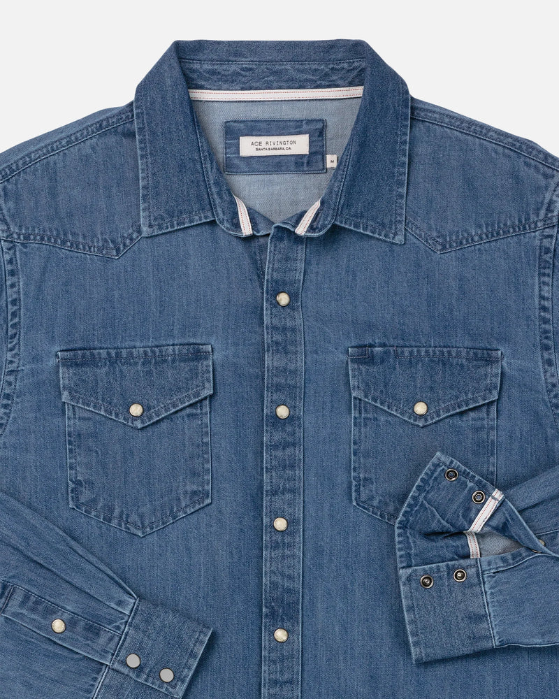 Mid Weight Western Denim Shirt | Medium Wash | Ace Rivington
