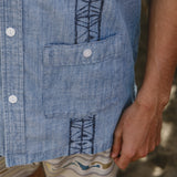 Guayabera Shirt | Pictographs : Washed Indigo Chambray | Howler Bros