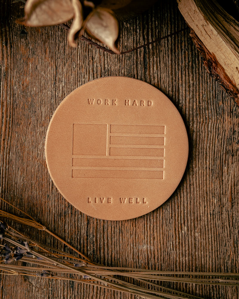 Leather Coaster | Work Hard Live Well | Manready Mercantile