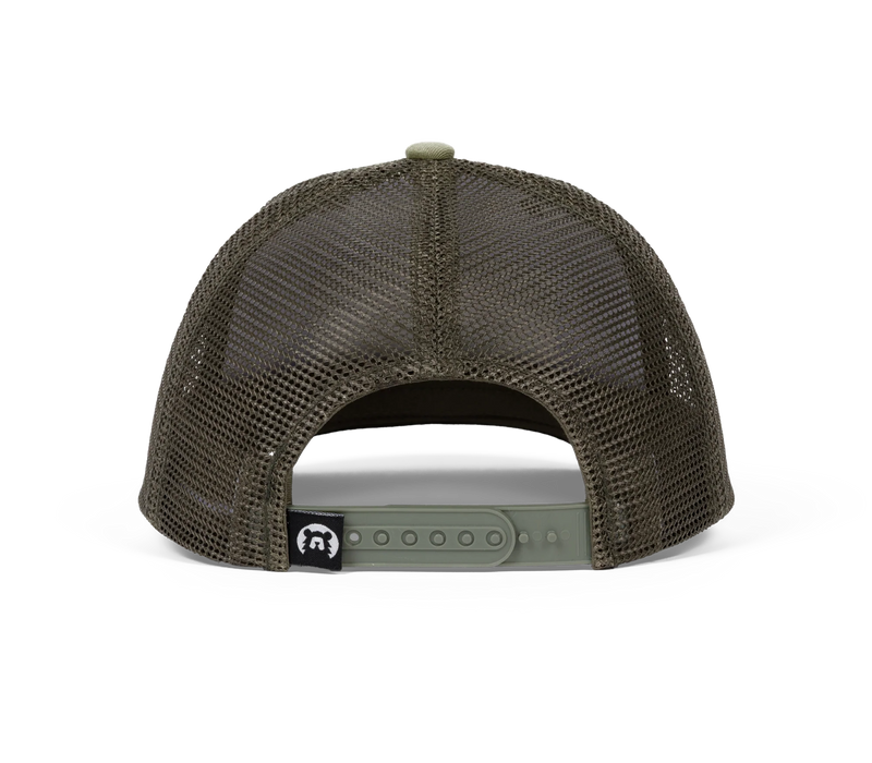 Three Stripes Olive Trucker Hat | Yogi Bins