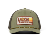 Three Stripes Olive Trucker Hat | Yogi Bins