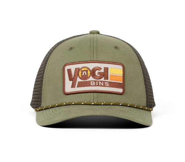 Three Stripes Olive Trucker Hat | Yogi Bins