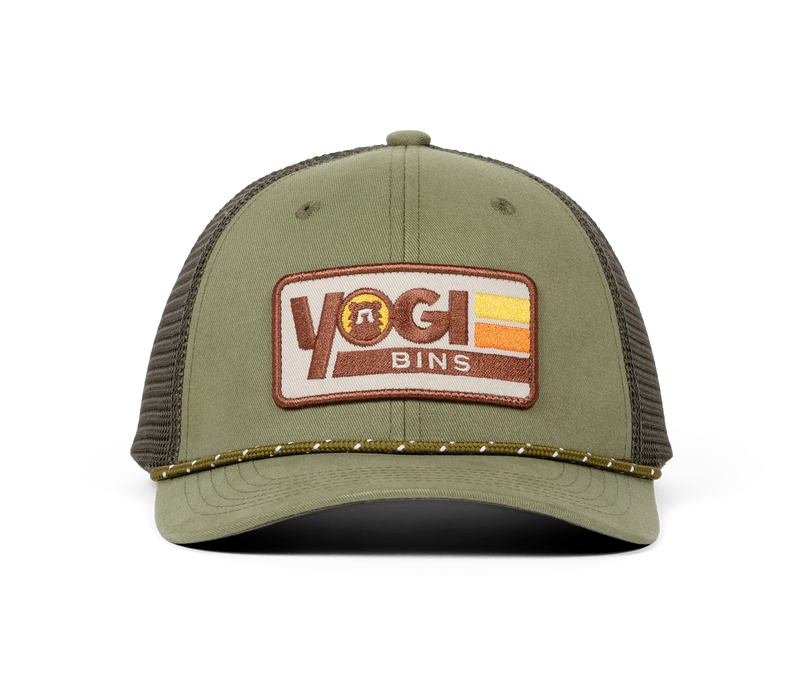 Three Stripes Olive Trucker Hat | Yogi Bins