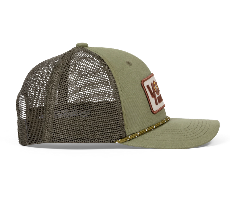 Three Stripes Olive Trucker Hat | Yogi Bins