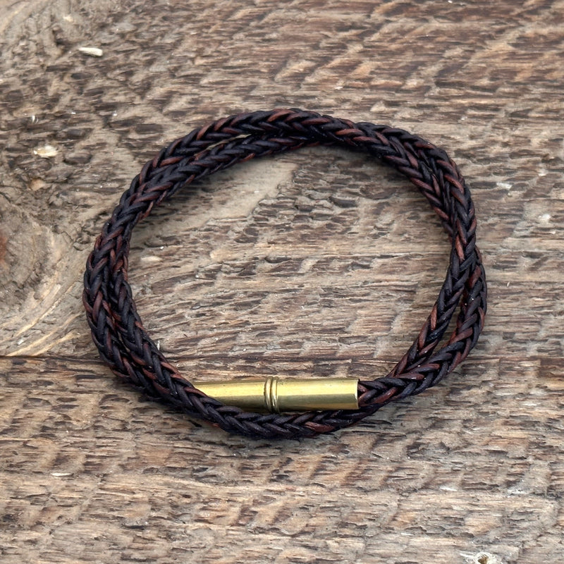 Flint Bracelet | Leather Braided .22 | Brown Double Wrap | Tres Cuervos