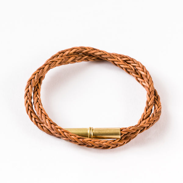 Flint Bracelet | Leather Braided .22 | Natural Double Wrap | Tres Cuervos