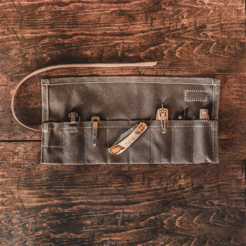 Waxed Canvas Knife Roll | Field Tan | Bradley Mountain