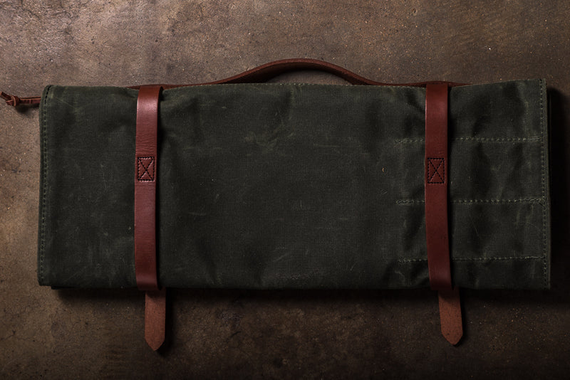 Knife Roll | Olive Waxed Canvas | Hardmill - Manready Mercantile